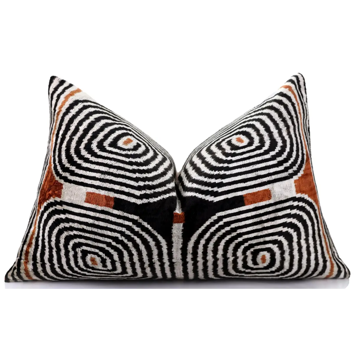 Black Ivory Rust Geometric Silk Velvet Lumbar Pillow – 16x24 Handmade Luxury Cushion - Canvello