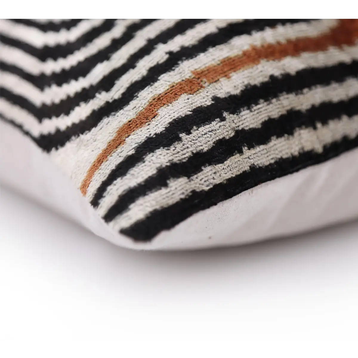 Black Ivory Rust Geometric Silk Velvet Lumbar Pillow – 16x24 Handmade Luxury Cushion - Canvello