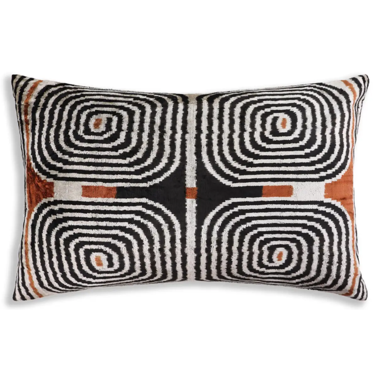 Black Ivory Rust Geometric Silk Velvet Lumbar Pillow – 16x24 Handmade Luxury Cushion - Canvello
