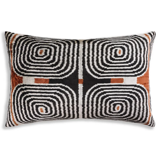 Black Ivory Rust Geometric Silk Velvet Lumbar Pillow – 16x24 Handmade Luxury Cushion - Canvello