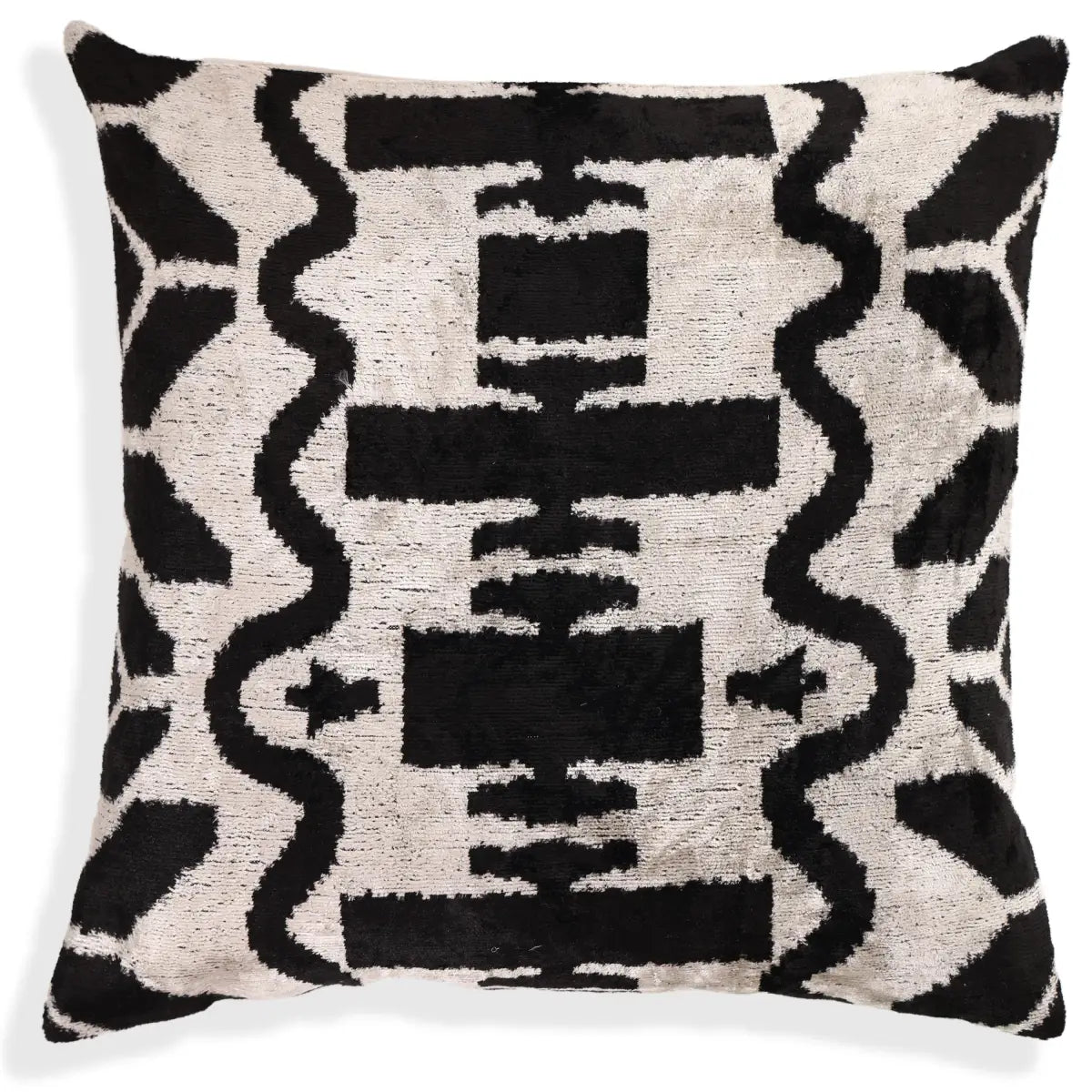 Black & Ivory Tribal Silk Velvet Pillow 16x16 Handmade Luxury Cushion - Canvello