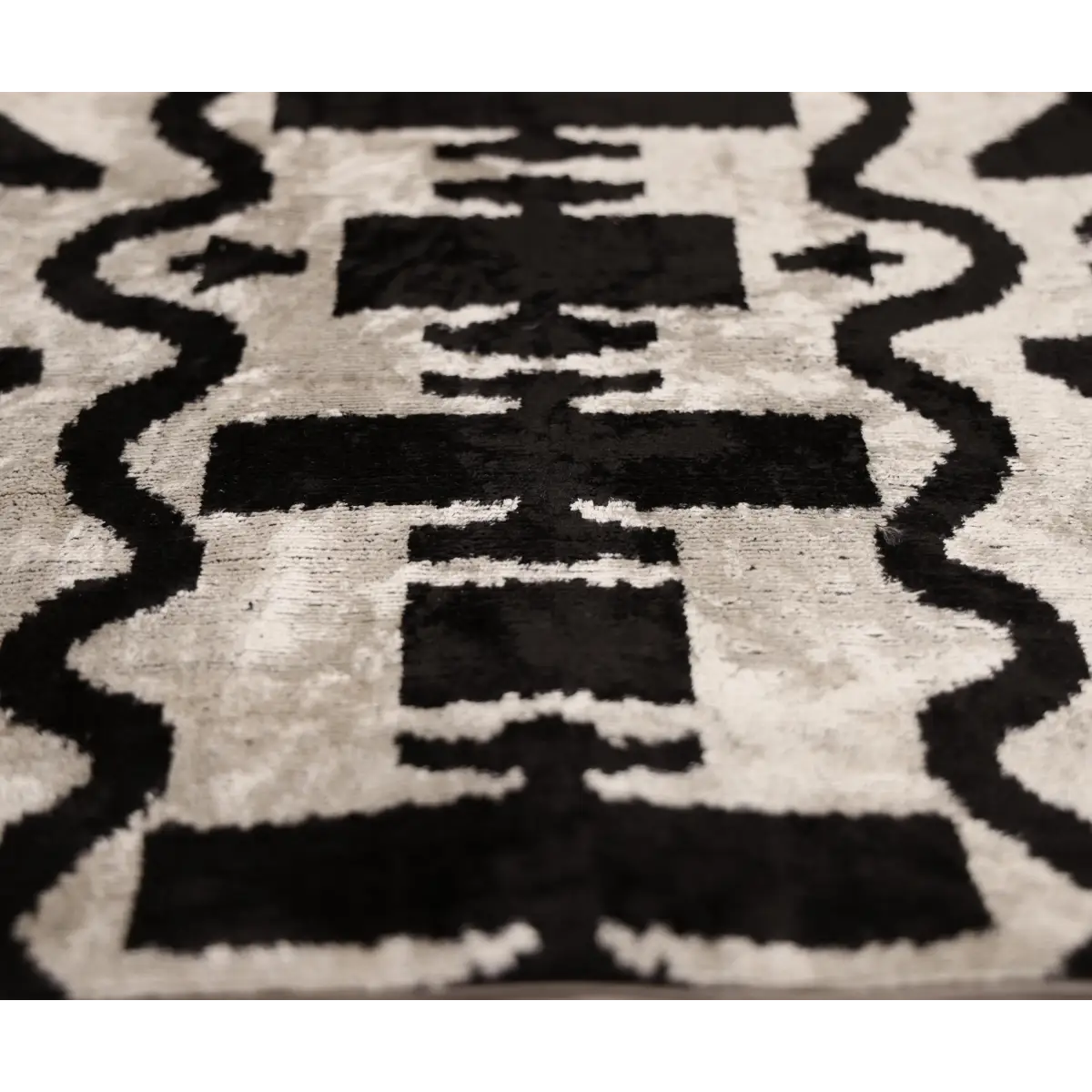 Black & Ivory Tribal Silk Velvet Pillow 16x16 Handmade Luxury Cushion - Canvello