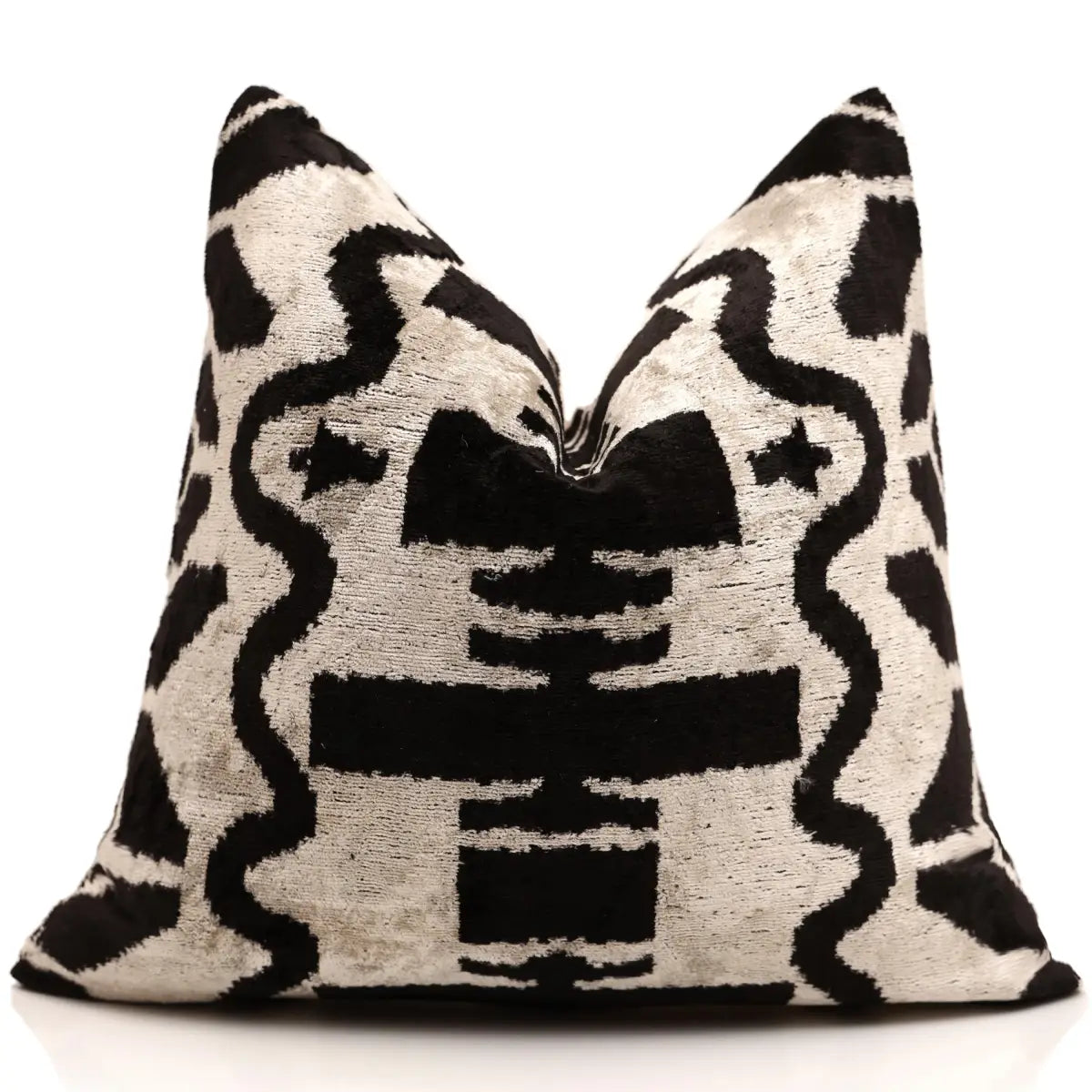 Black & Ivory Tribal Silk Velvet Pillow 16x16 Handmade Luxury Cushion - Canvello