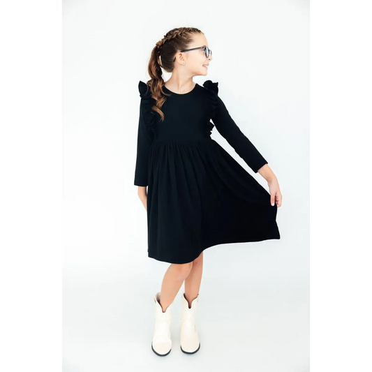 Black L/S Ruffle Twirl Dress - Mila & Rose ®
