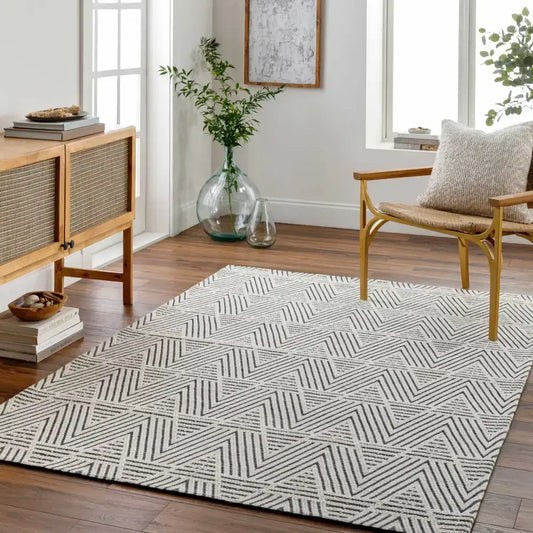 Black Modern Chevron Wool Area Rug - Boutique Rugs