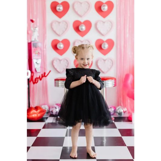 Black Shimmer 3/4 Sleeve Tutu Dress - Mila & Rose ®