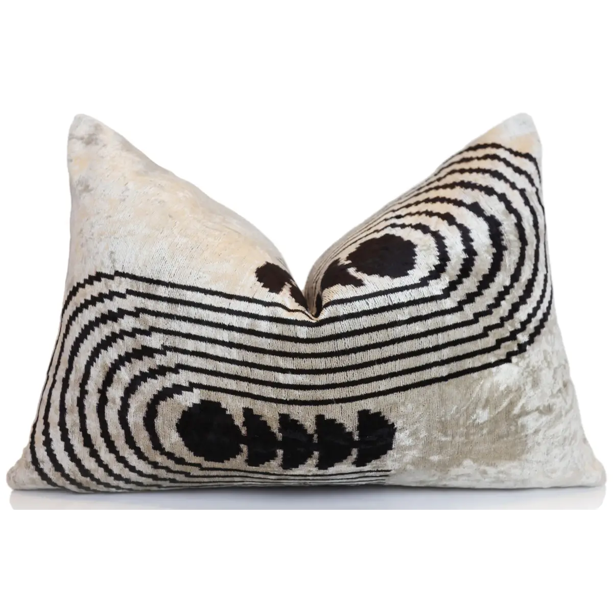 Black Silver Geometric Silk Velvet Lumbar Pillow – 16x24 Handmade Modern Cushion - Canvello