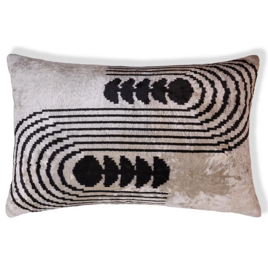 Black Silver Geometric Silk Velvet Lumbar Pillow – 16x24 Handmade Modern Cushion - Canvello