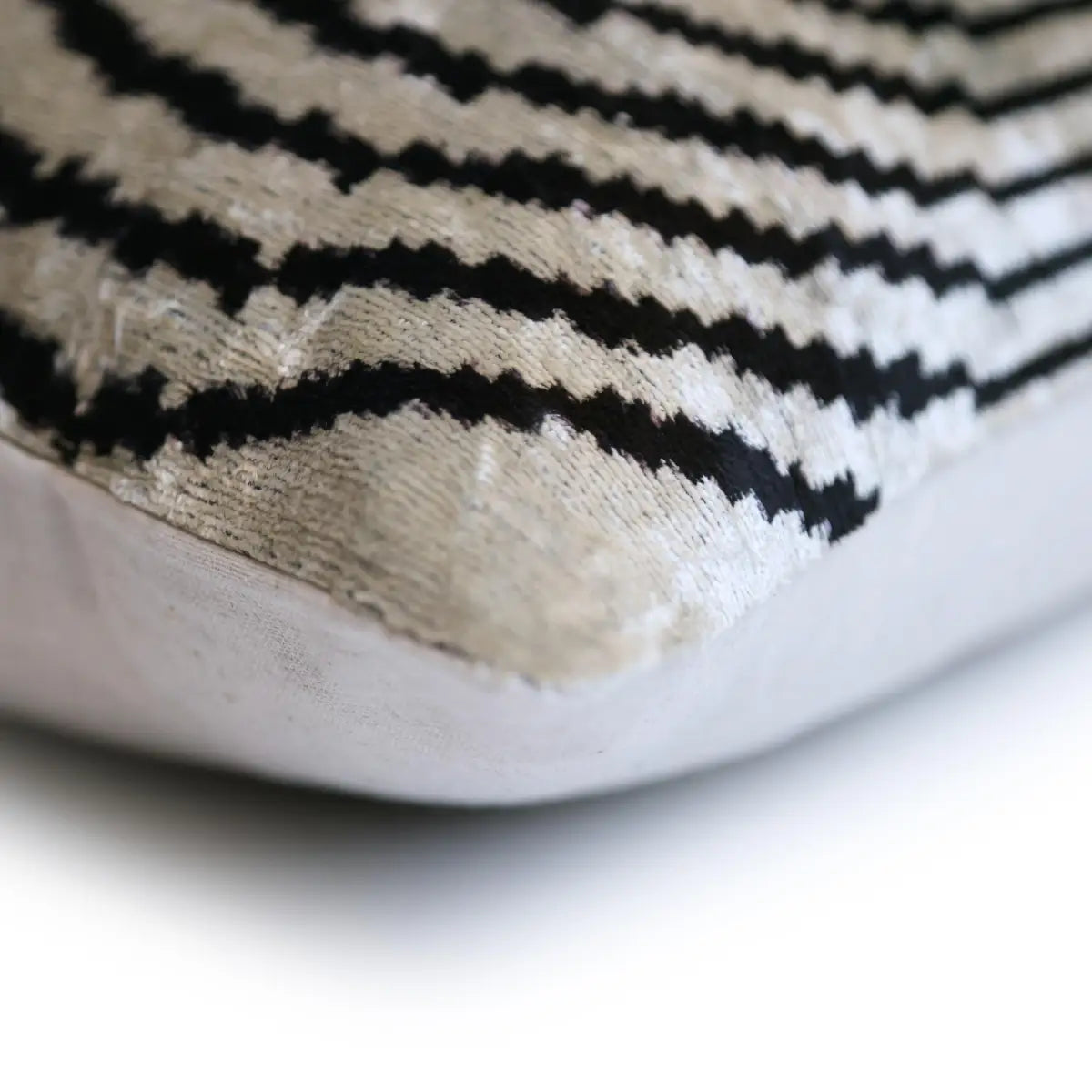 Black Silver Geometric Silk Velvet Lumbar Pillow – 16x24 Handmade Modern Cushion - Canvello
