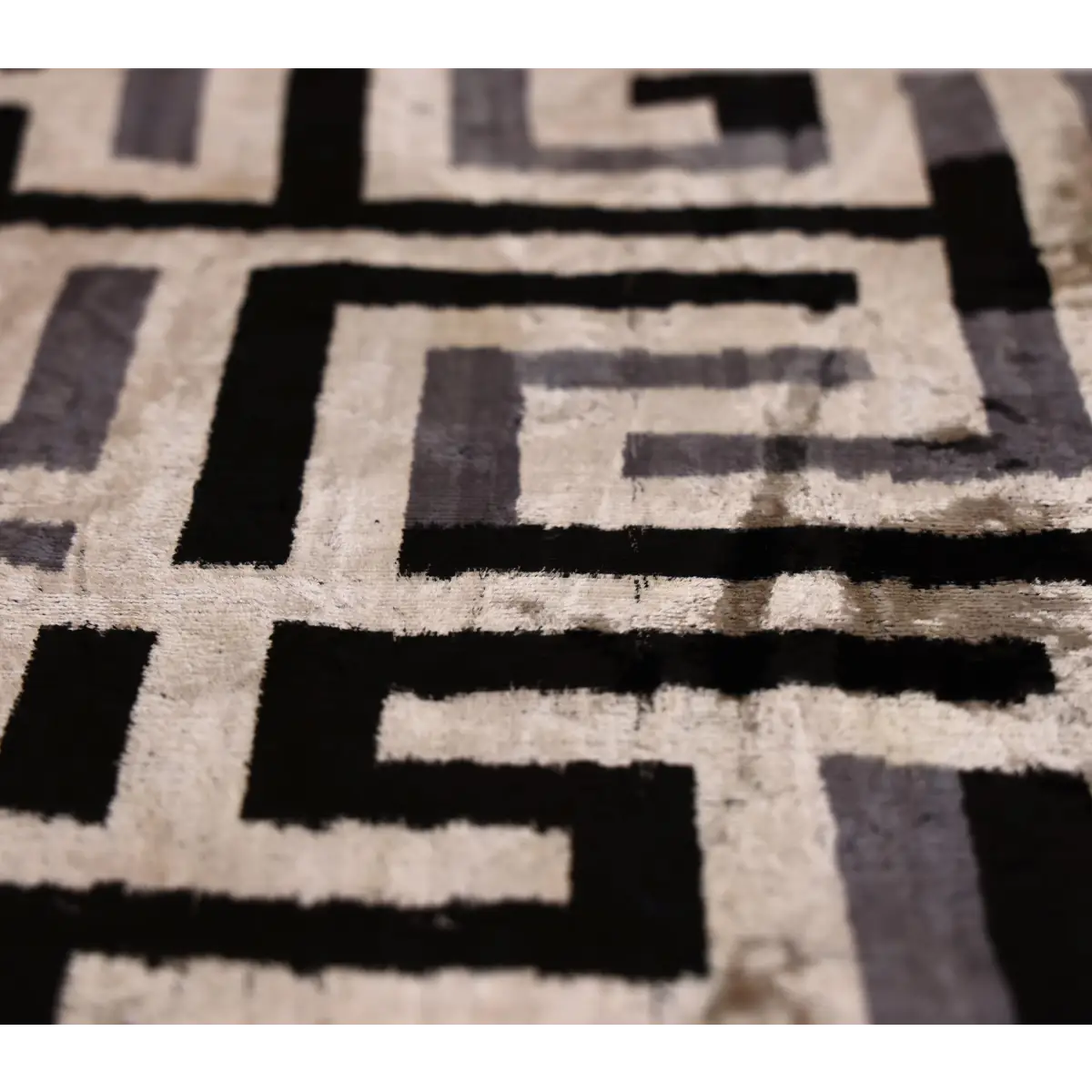 Black & Silver Maze Silk Velvet Pillow 16x16 Handmade Luxury Cushion - Canvello