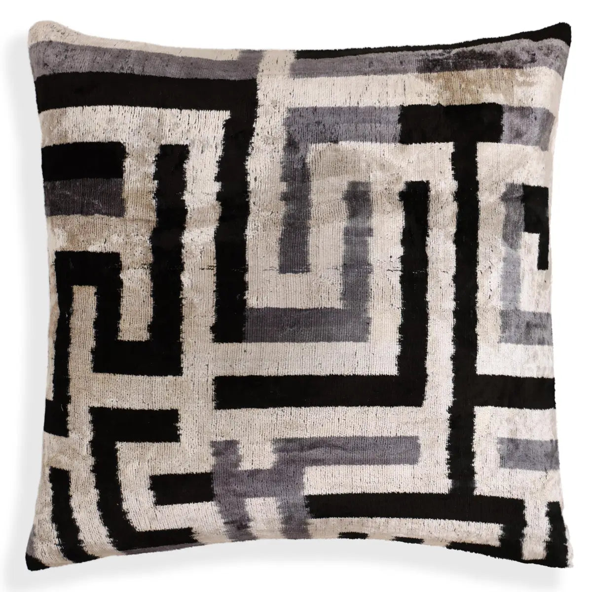 Black & Silver Maze Silk Velvet Pillow 16x16 Handmade Luxury Cushion - Canvello