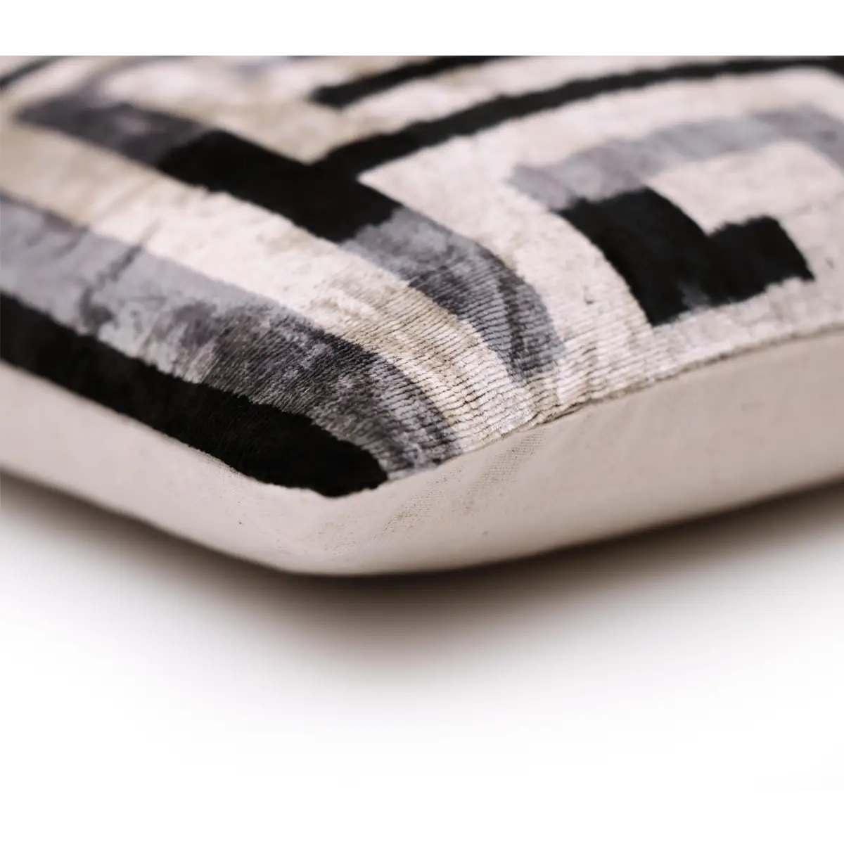 Black & Silver Maze Silk Velvet Pillow 16x16 Handmade Luxury Cushion - Canvello