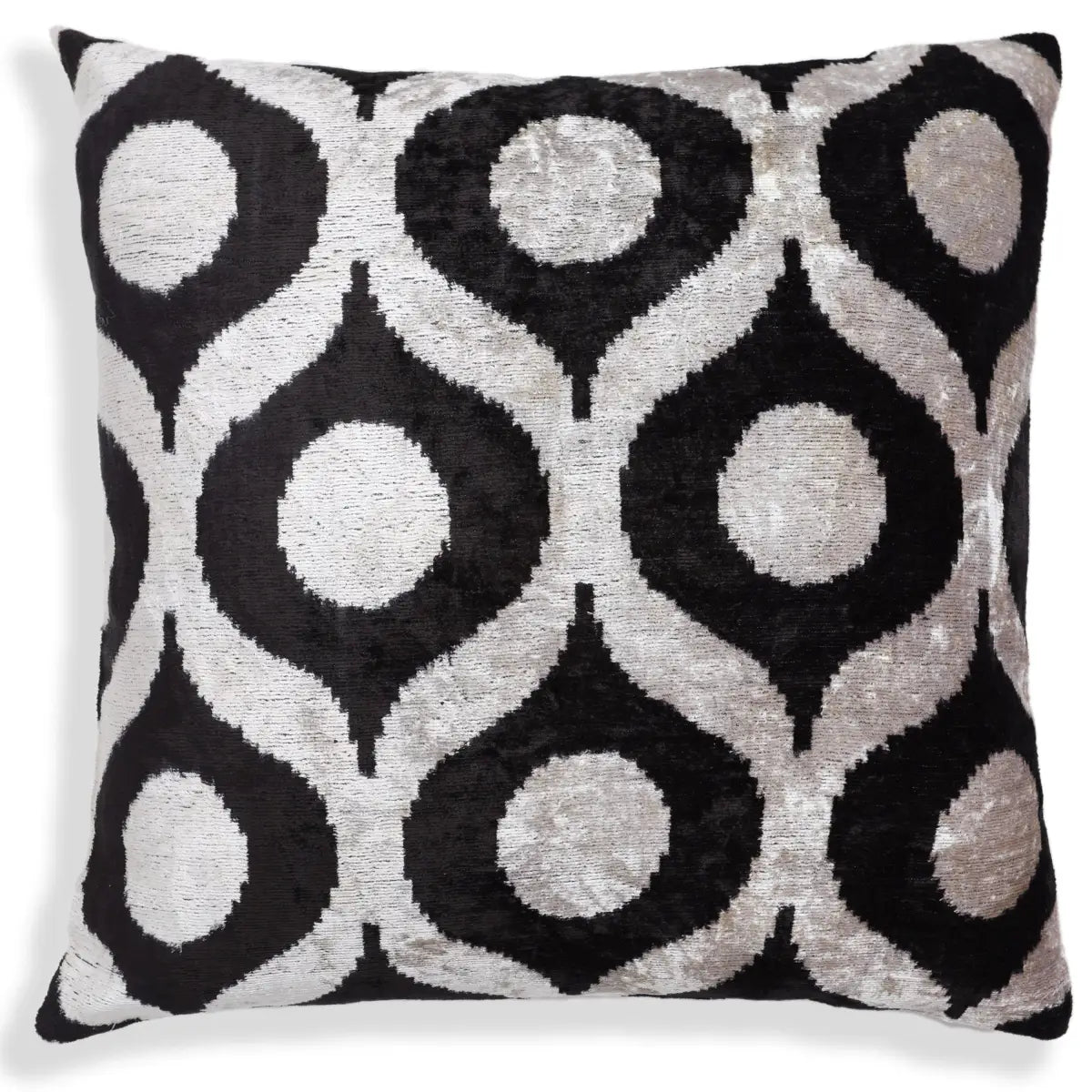 Black Silver Silk Velvet Pillow – 20x20 Handmade Modern Ikat Cushion - Canvello