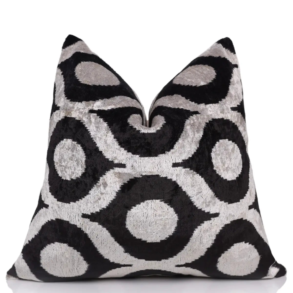 Black Silver Silk Velvet Pillow – 20x20 Handmade Modern Ikat Cushion - Canvello