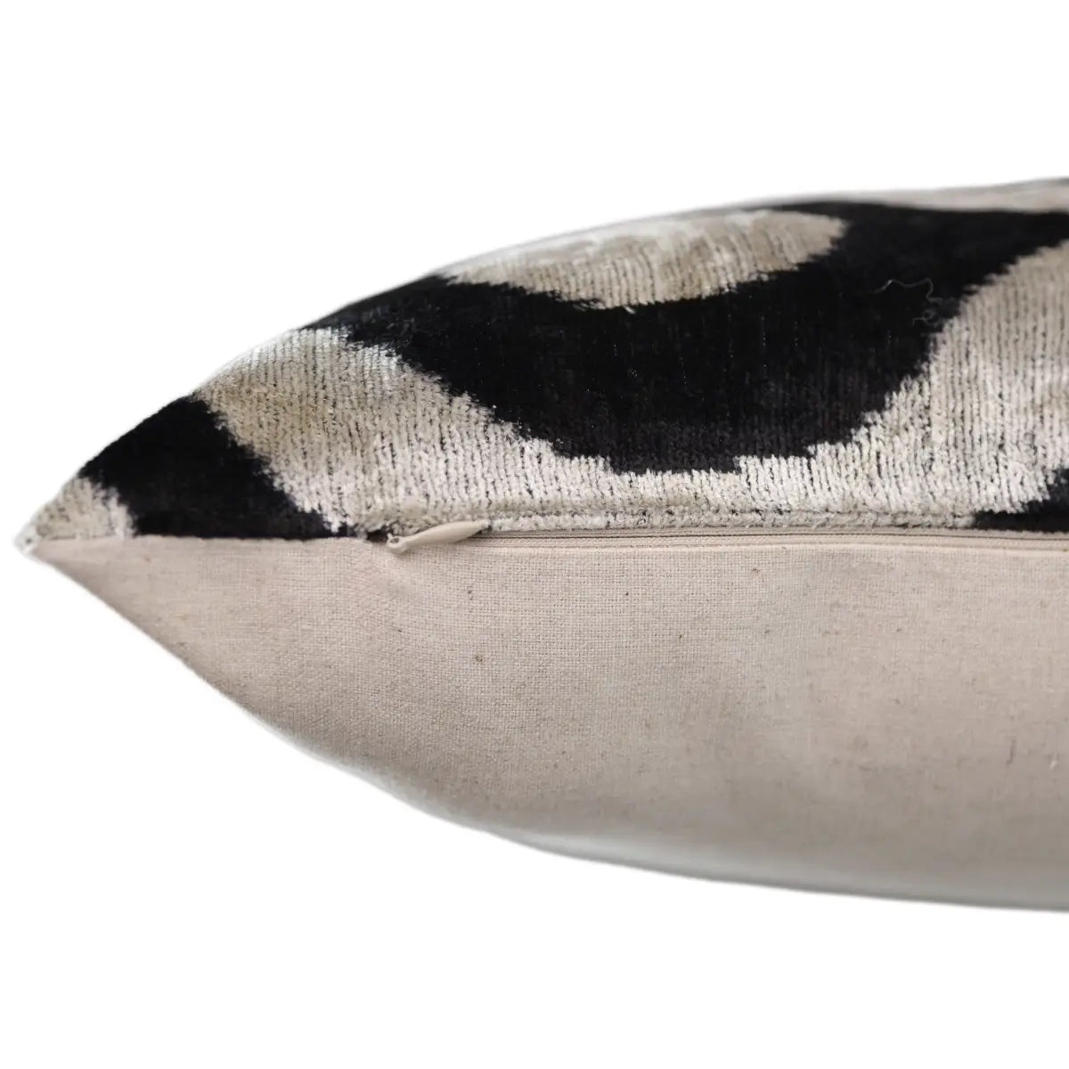 Black Silver Silk Velvet Pillow – 20x20 Handmade Modern Ikat Cushion - Canvello