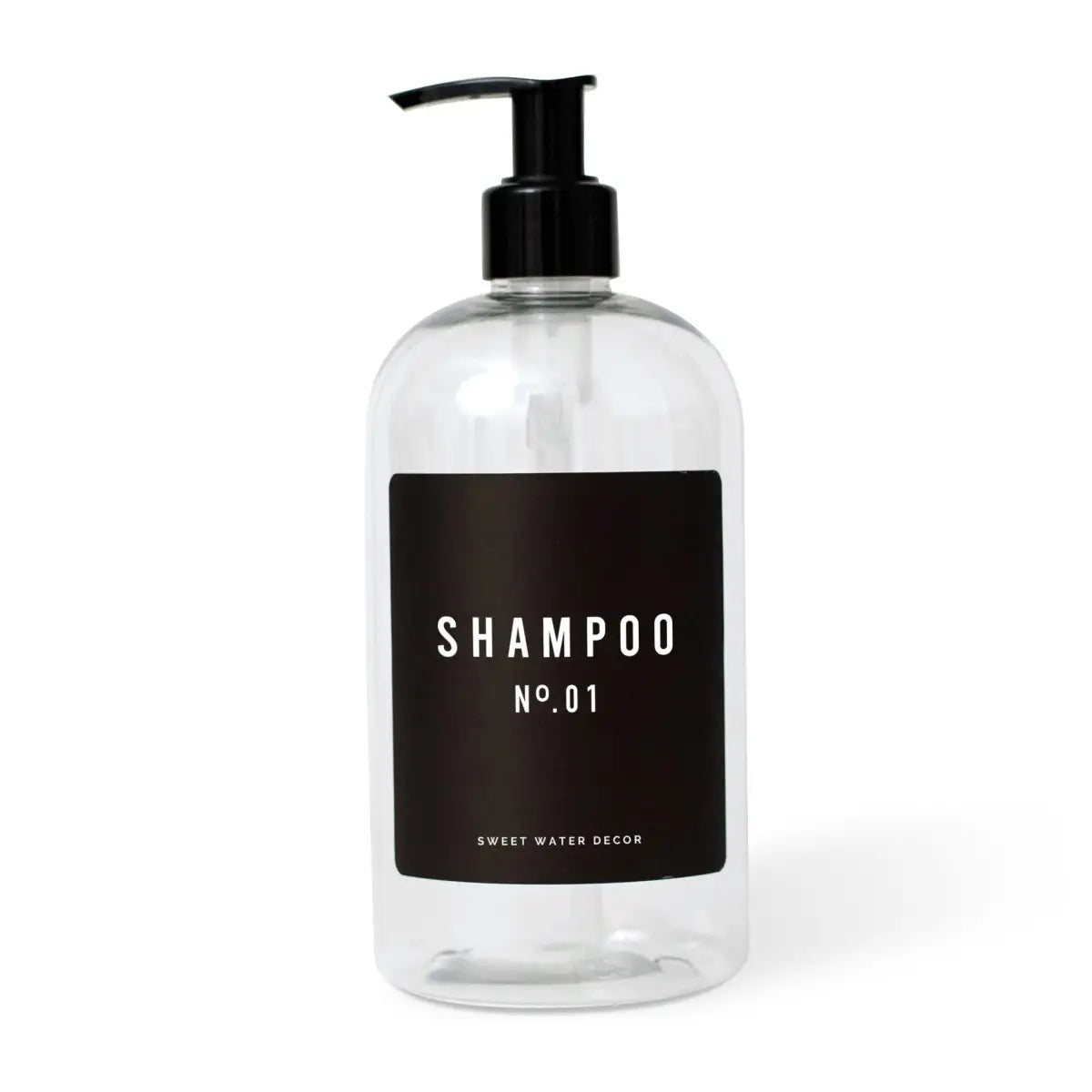 Black Text Labels for Plastic and Glass Dispensers - Shampoo Label - Sweet Water Decor