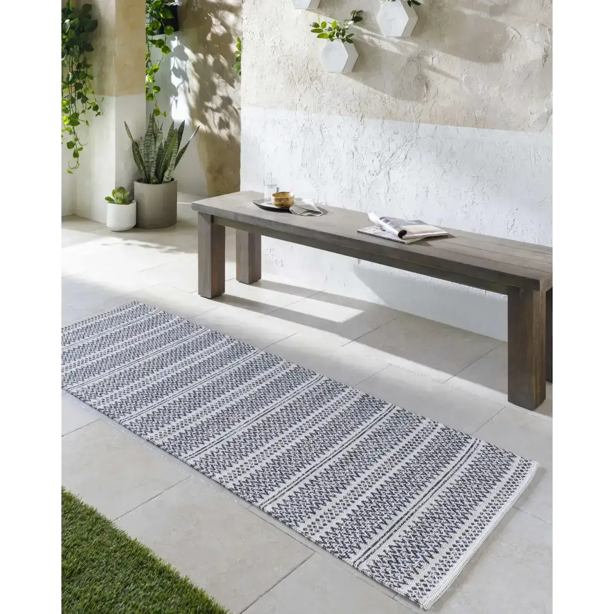Black & White Cotton Area Rug - * 2’6’’ x 7’3’’ Runner - Boutique Rugs