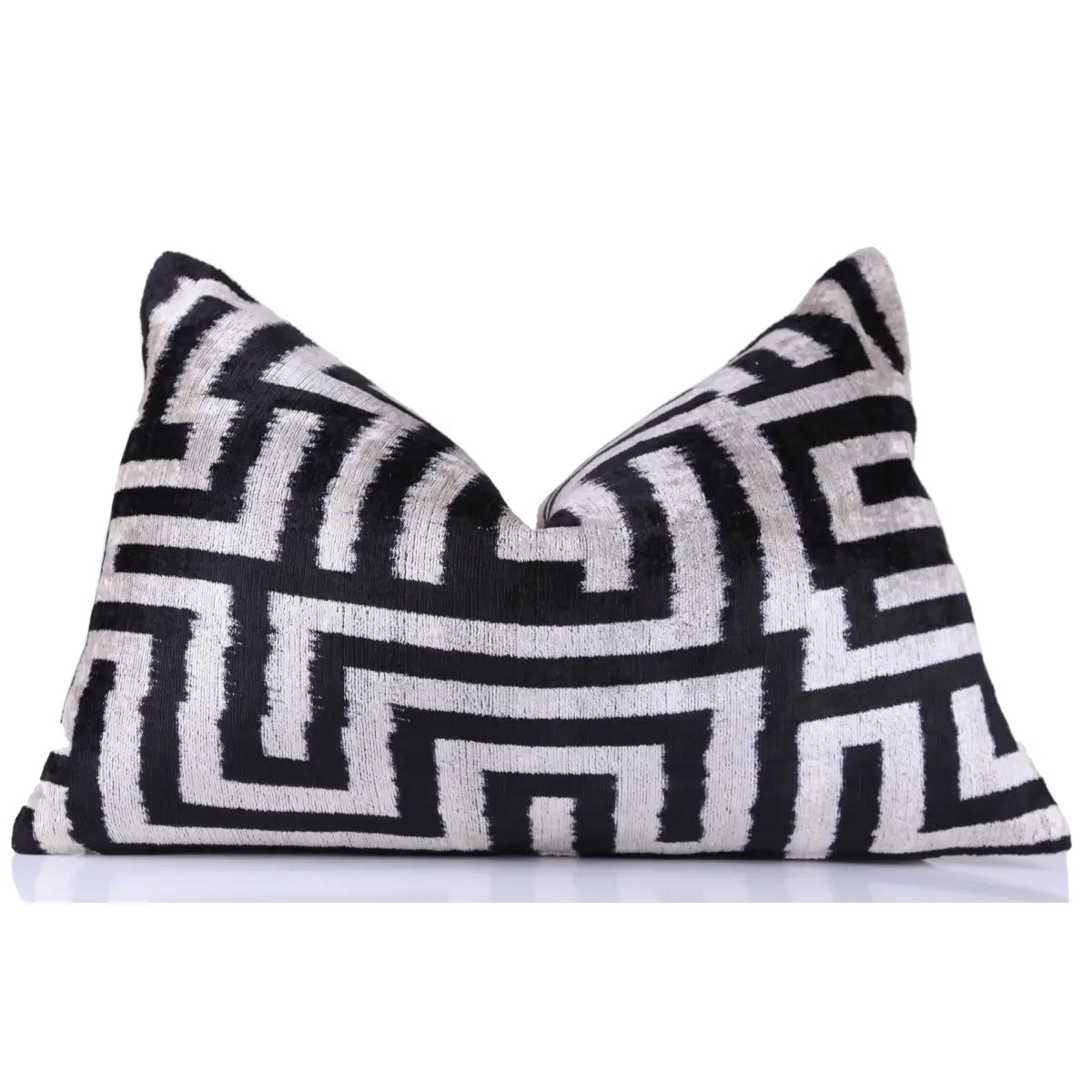 Luxury Silk Velvet Throw Pillow - Black & White Geometric Lumbar 16x24 - Canvello