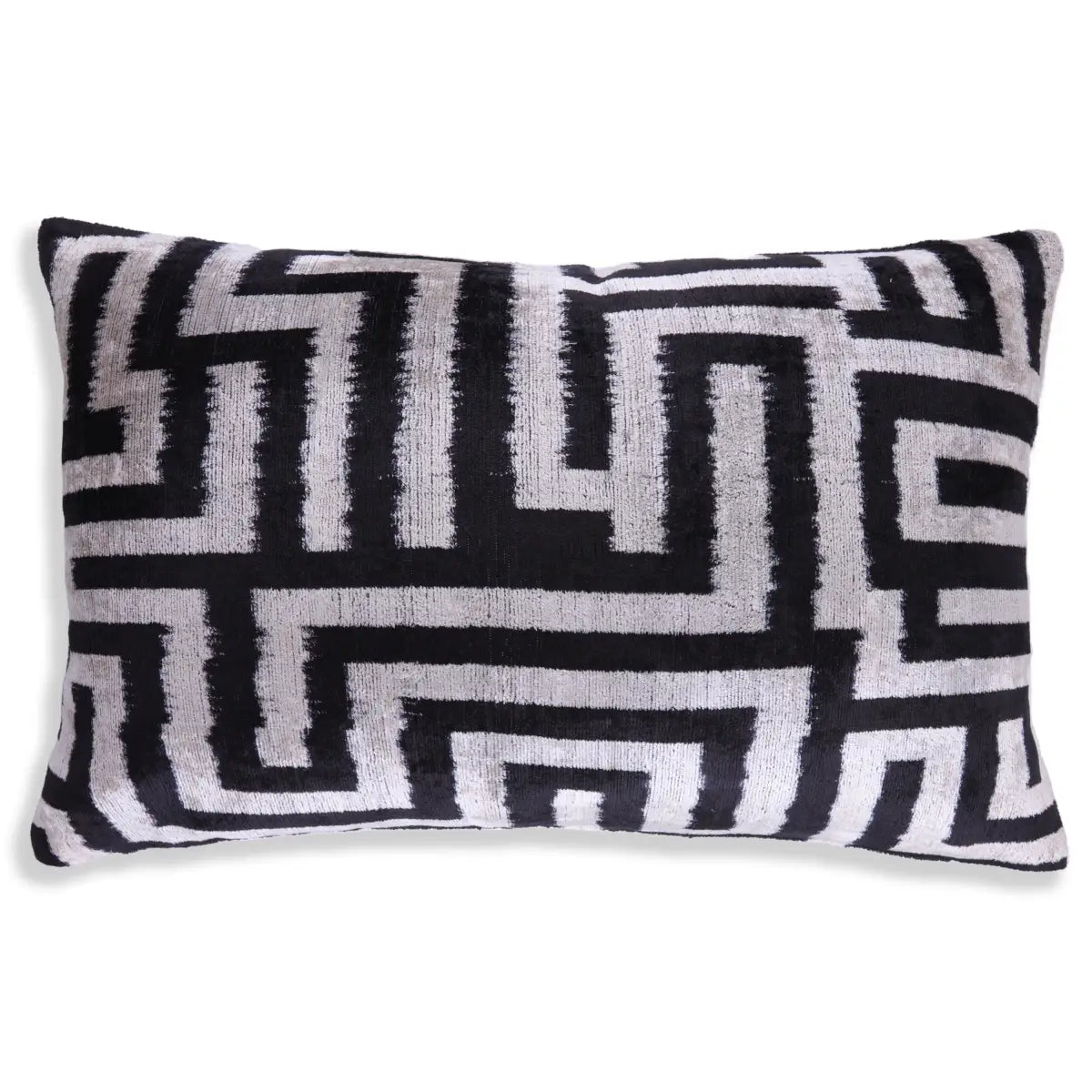 Luxury Silk Velvet Throw Pillow - Black & White Geometric Lumbar 16x24 - Canvello