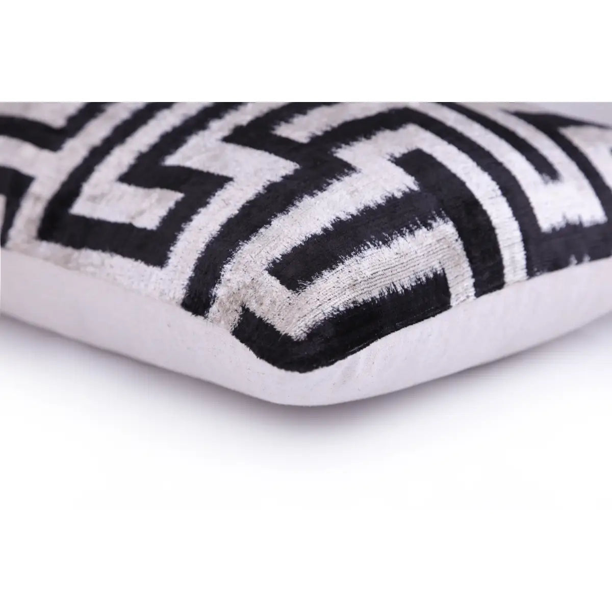 Luxury Silk Velvet Throw Pillow - Black & White Geometric Lumbar 16x24 - Canvello