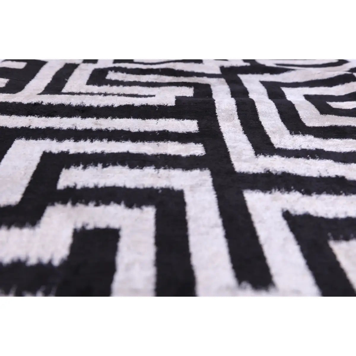 Luxury Silk Velvet Throw Pillow - Black & White Geometric Lumbar 16x24 - Canvello