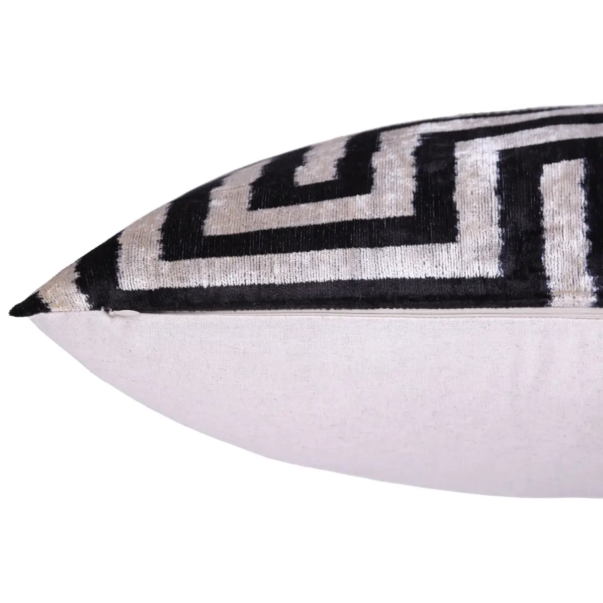 Luxury Silk Velvet Throw Pillow - Black & White Geometric Lumbar 16x24 - Canvello