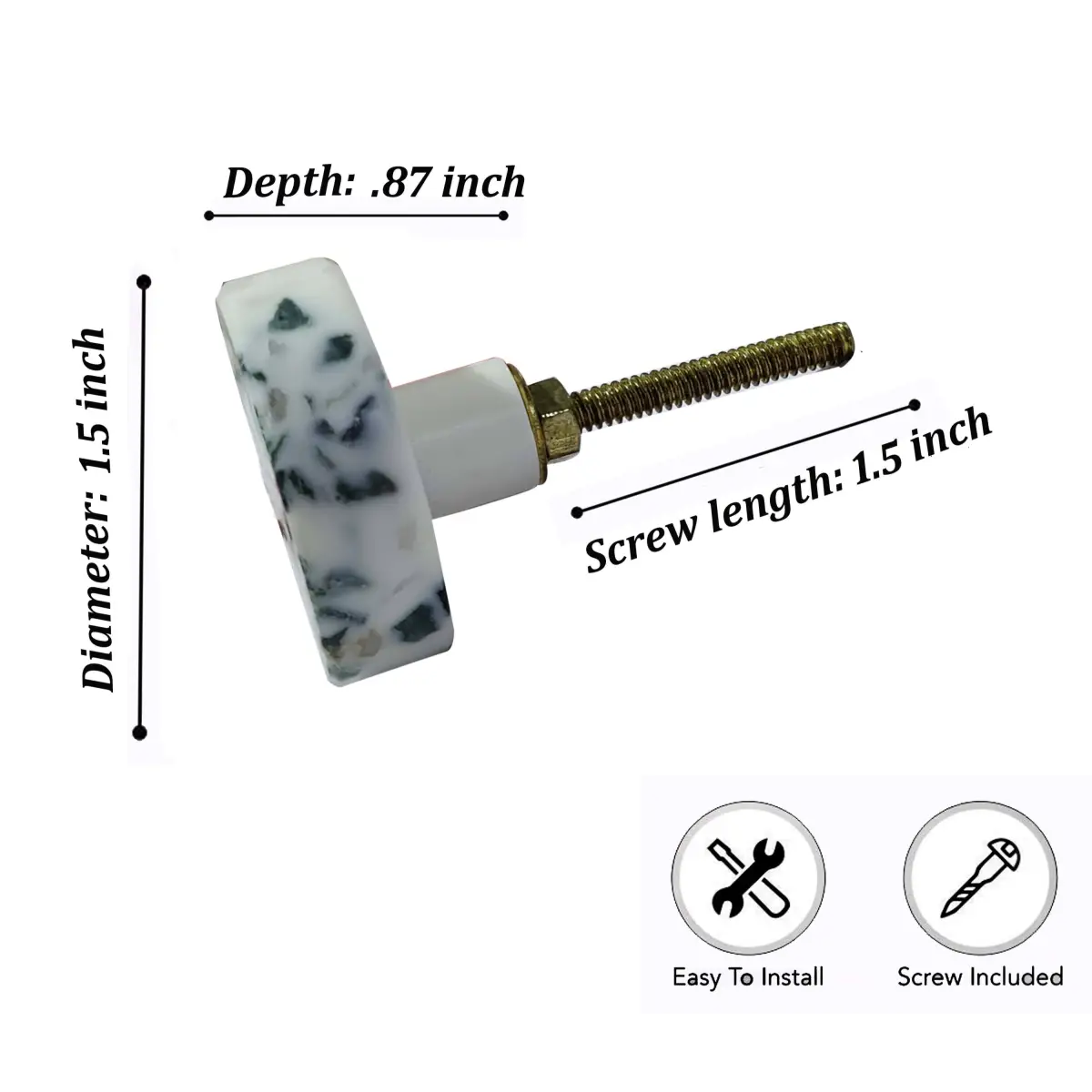 Black and White Round Marble Knob (each) - Perilla Home