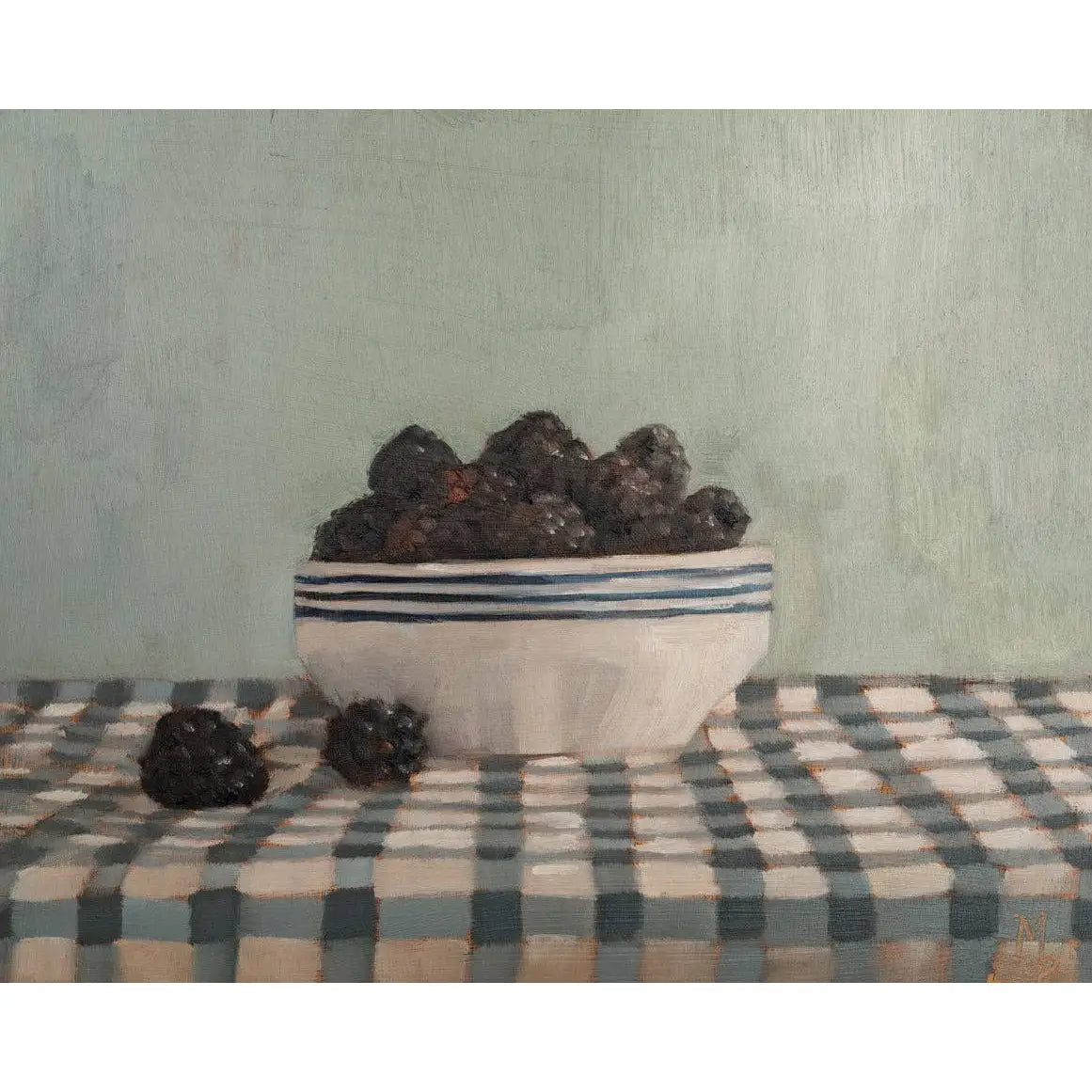 Art Print - Blackberries on Checked Cloth Painting - 5x7 - Miss Mustard Seed