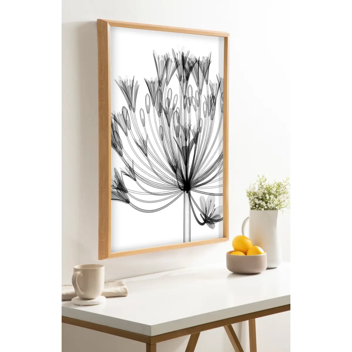 Blake Bell Agapanthus X Ray Floral BW Framed Printed Art - Natural / 18x24 - kateandlaurel