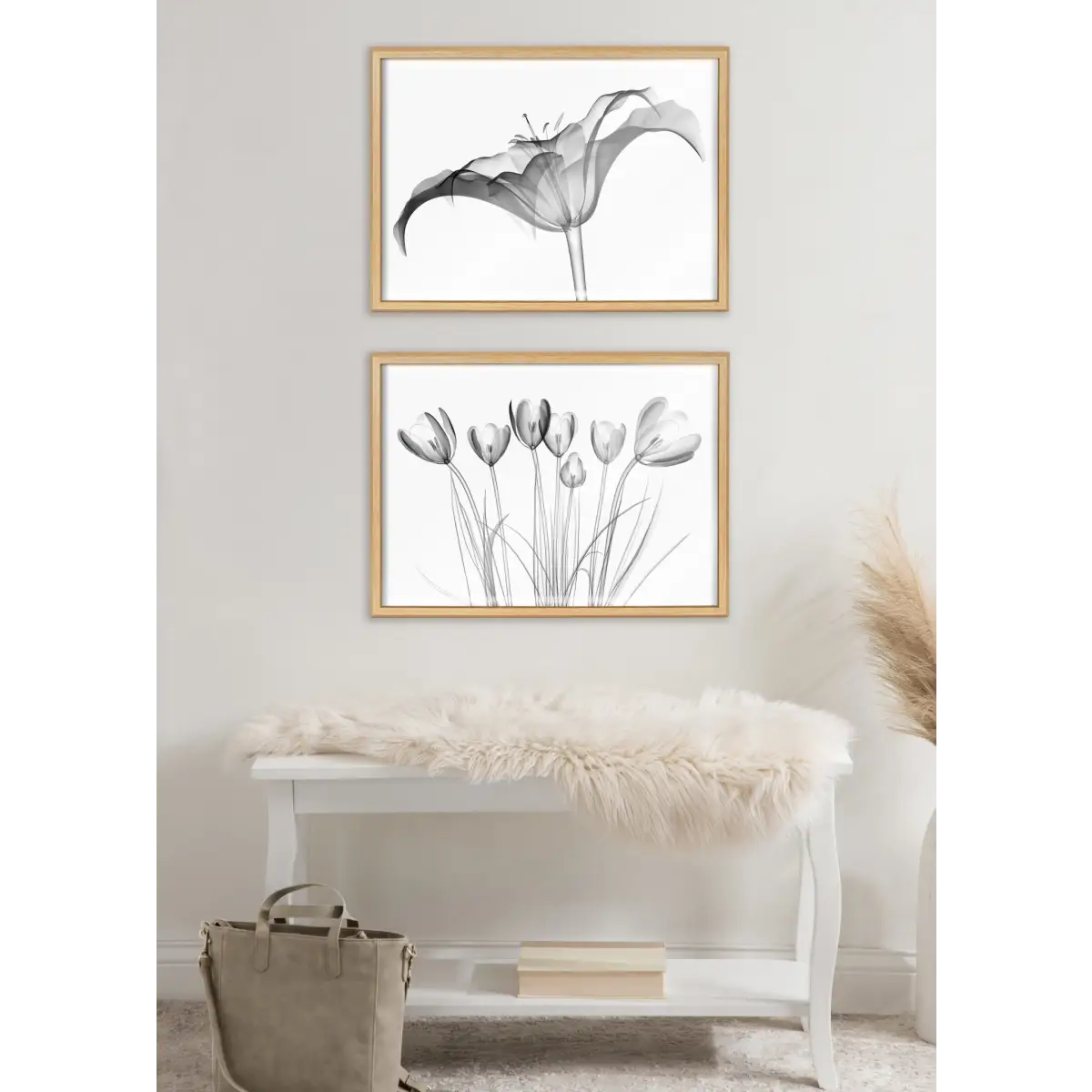 Lily X Ray Floral BW Framed Printed Art - Natural / 18x24 - kateandlaurel