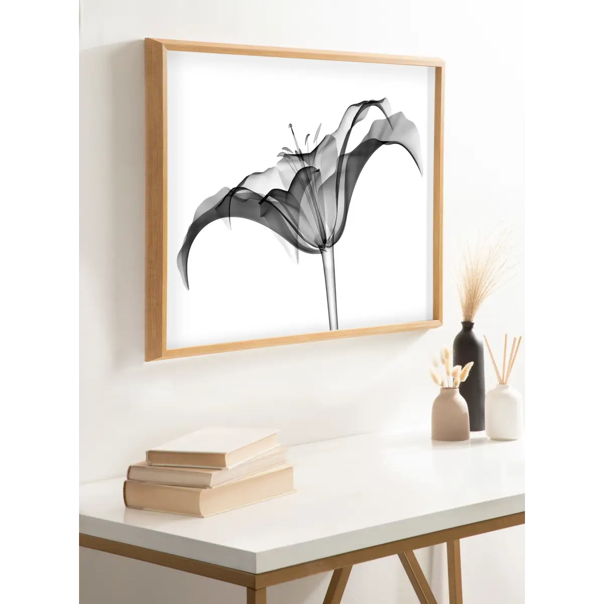 Lily X Ray Floral BW Framed Printed Art - Natural / 18x24 - kateandlaurel
