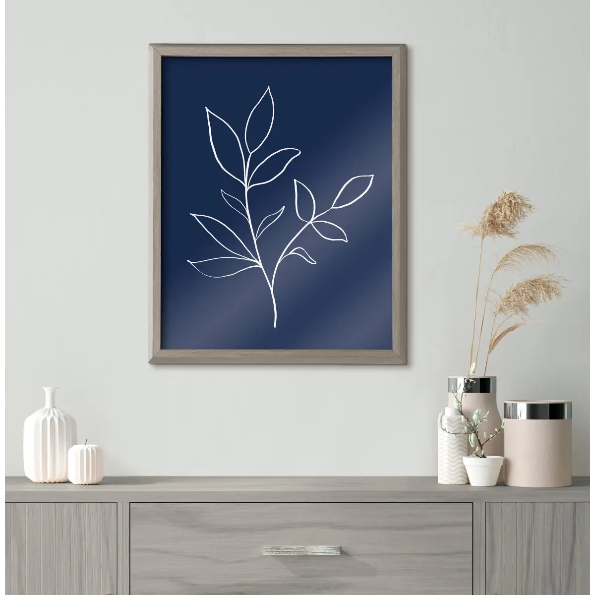 Framed Printed Glass - Modern Blue Botanical Line Sketch Print - kateandlaurel
