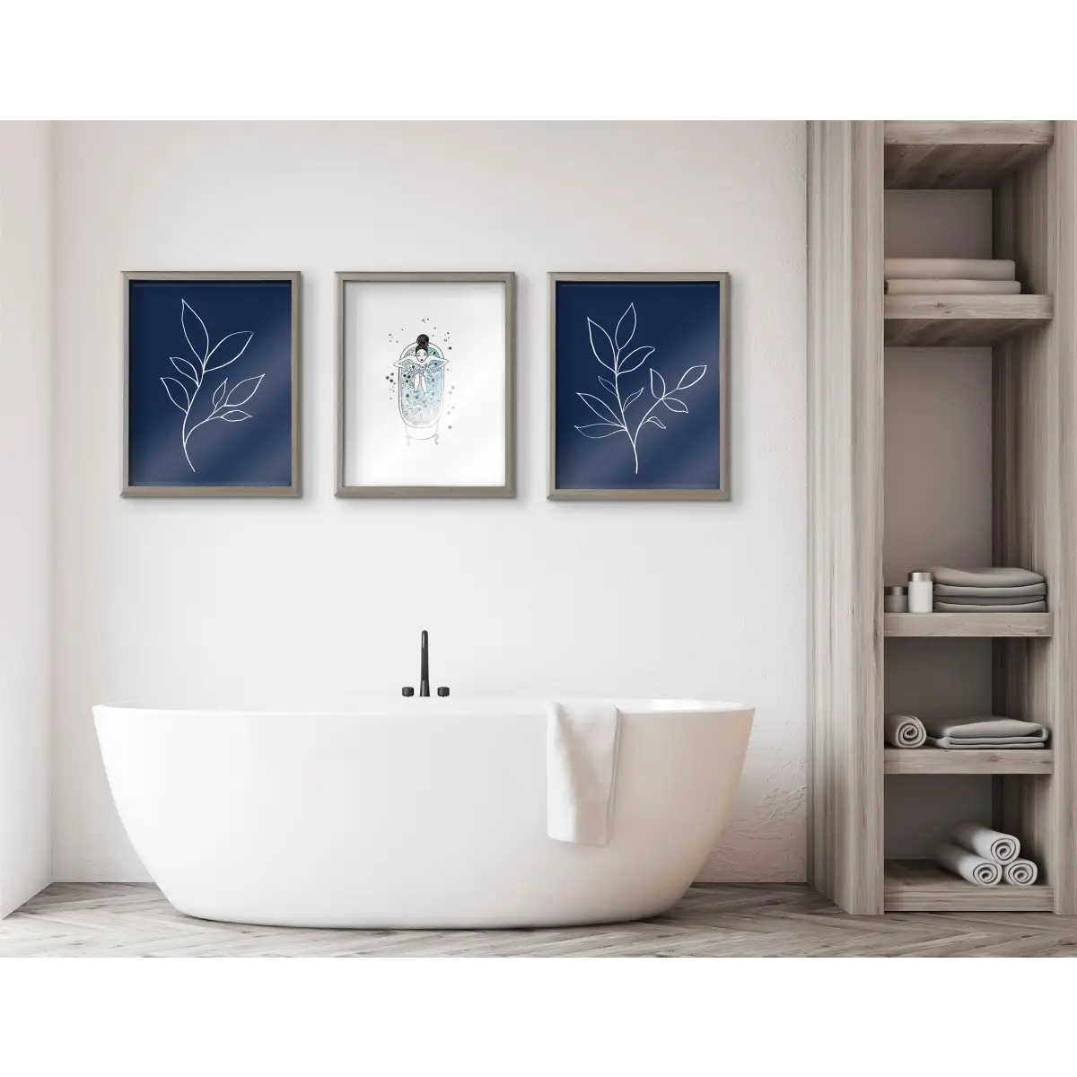 Framed Printed Glass - Modern Blue Botanical Line Sketch Print - kateandlaurel
