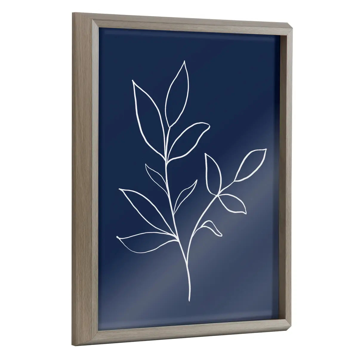 Framed Printed Glass - Modern Blue Botanical Line Sketch Print - Gray - kateandlaurel