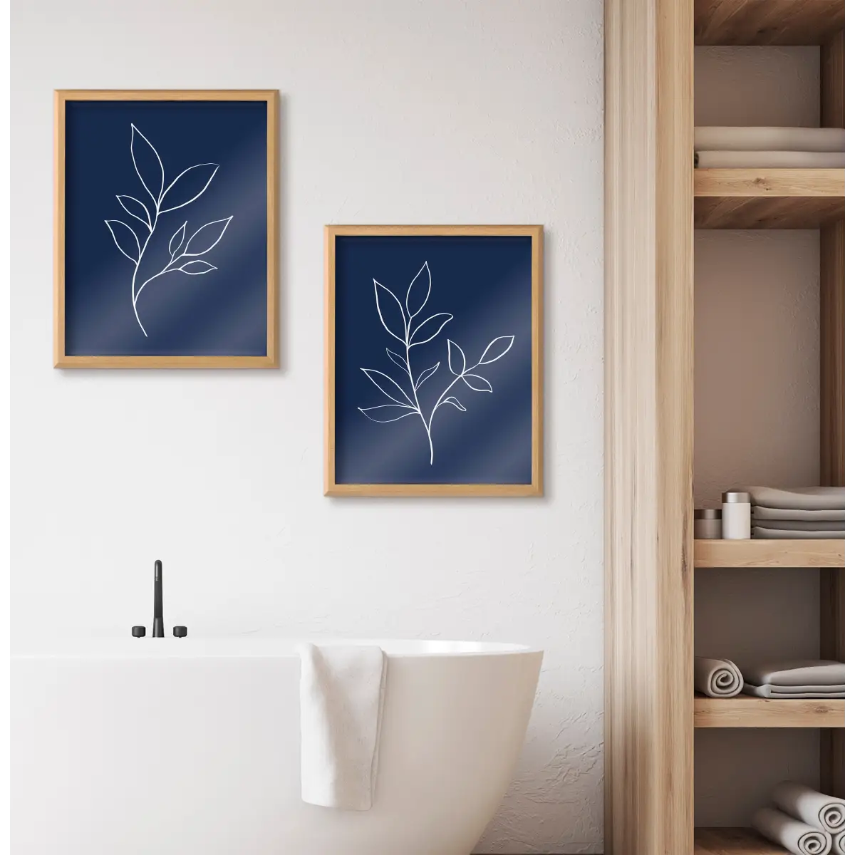 Framed Printed Glass - Modern Blue Botanical Line Sketch Print - kateandlaurel