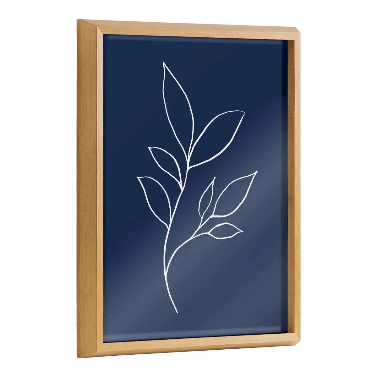 Framed Printed Glass - Modern Blue Botanical Line Sketch Print - Natural - kateandlaurel