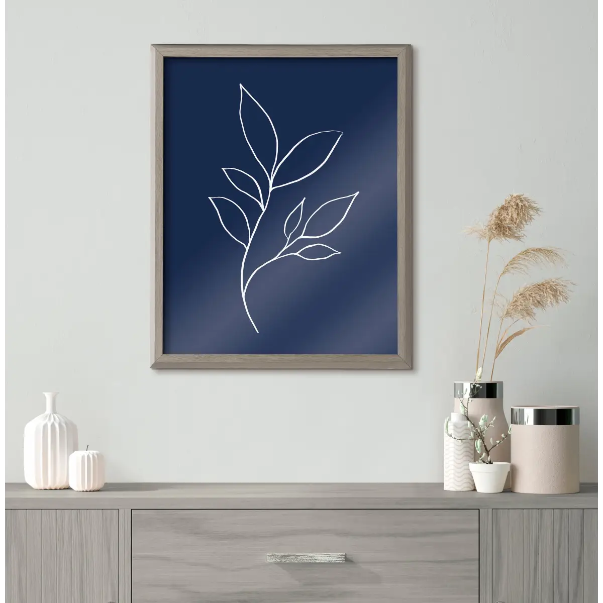 Framed Printed Glass - Modern Blue Botanical Line Sketch Print - kateandlaurel