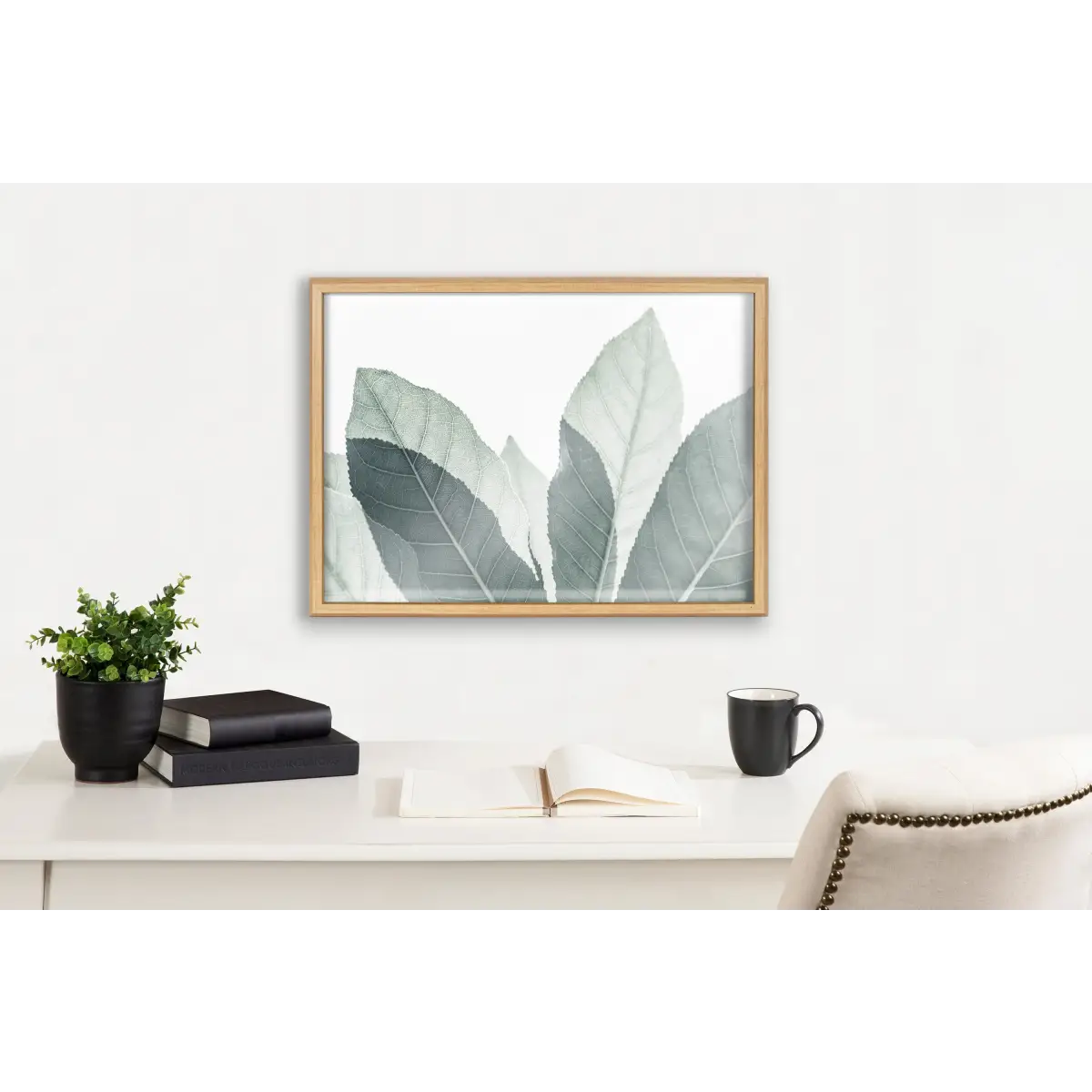 Framed Printed Glass - Modern Green Leaf Botanical - kateandlaurel