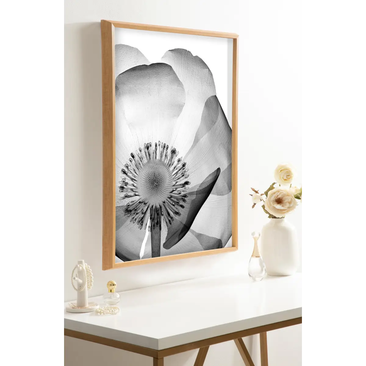 Blake Poppy X Ray Floral 2 BW Framed Printed Art - Natural / 18x24 - kateandlaurel