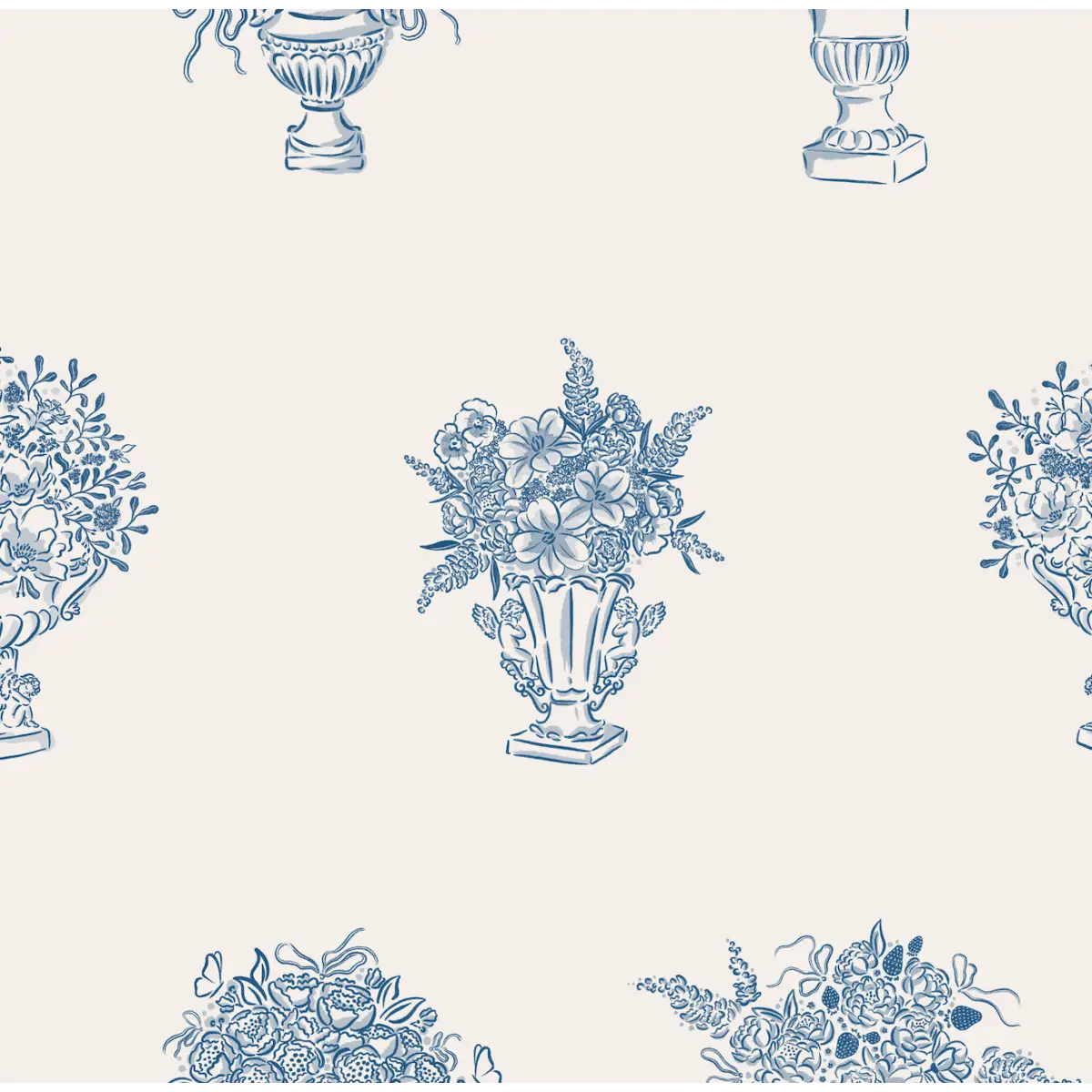 Blakely Wallpaper - Flower Bouquets - by The Beau Studio - Sample 1 foot by 1 foot / Blue - Loomwell Home Goods