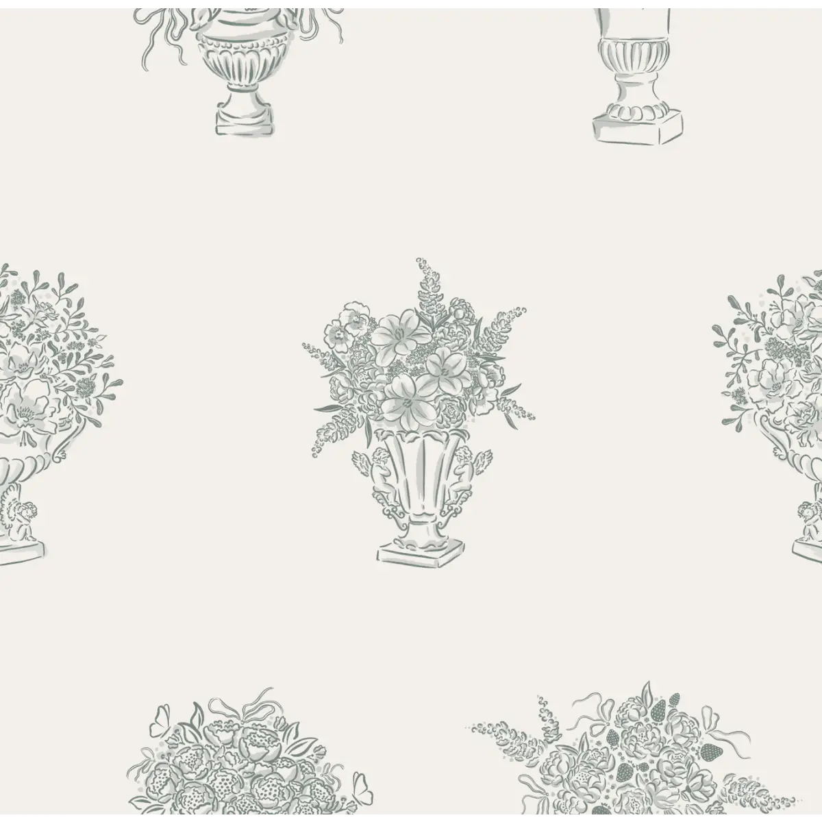 Blakely Wallpaper - Flower Bouquets - by The Beau Studio - Sample 1 foot by 1 foot / Green - Loomwell Home Goods