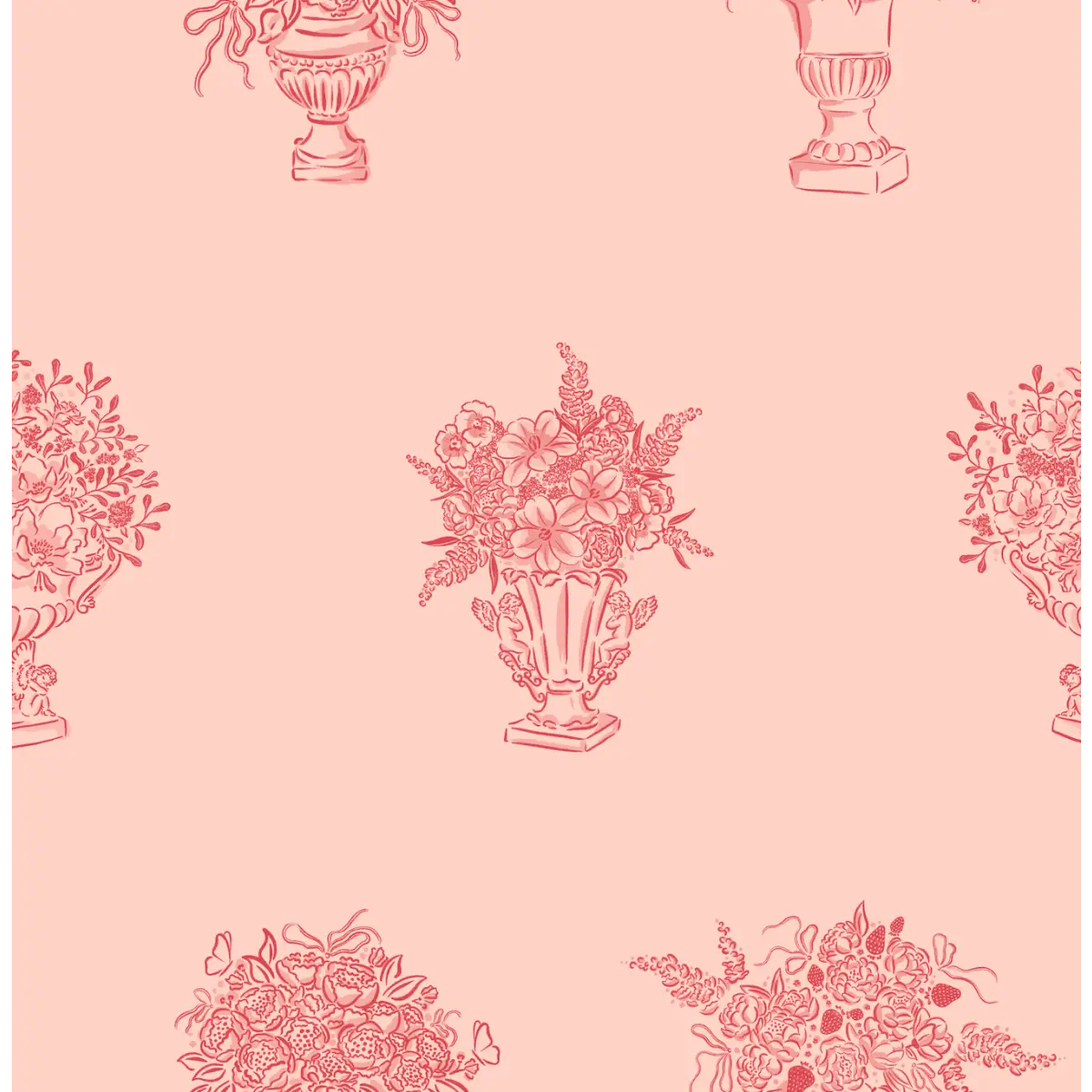 Blakely Wallpaper - Flower Bouquets - by The Beau Studio - Sample 1 foot by 1 foot / Pink - Loomwell Home Goods