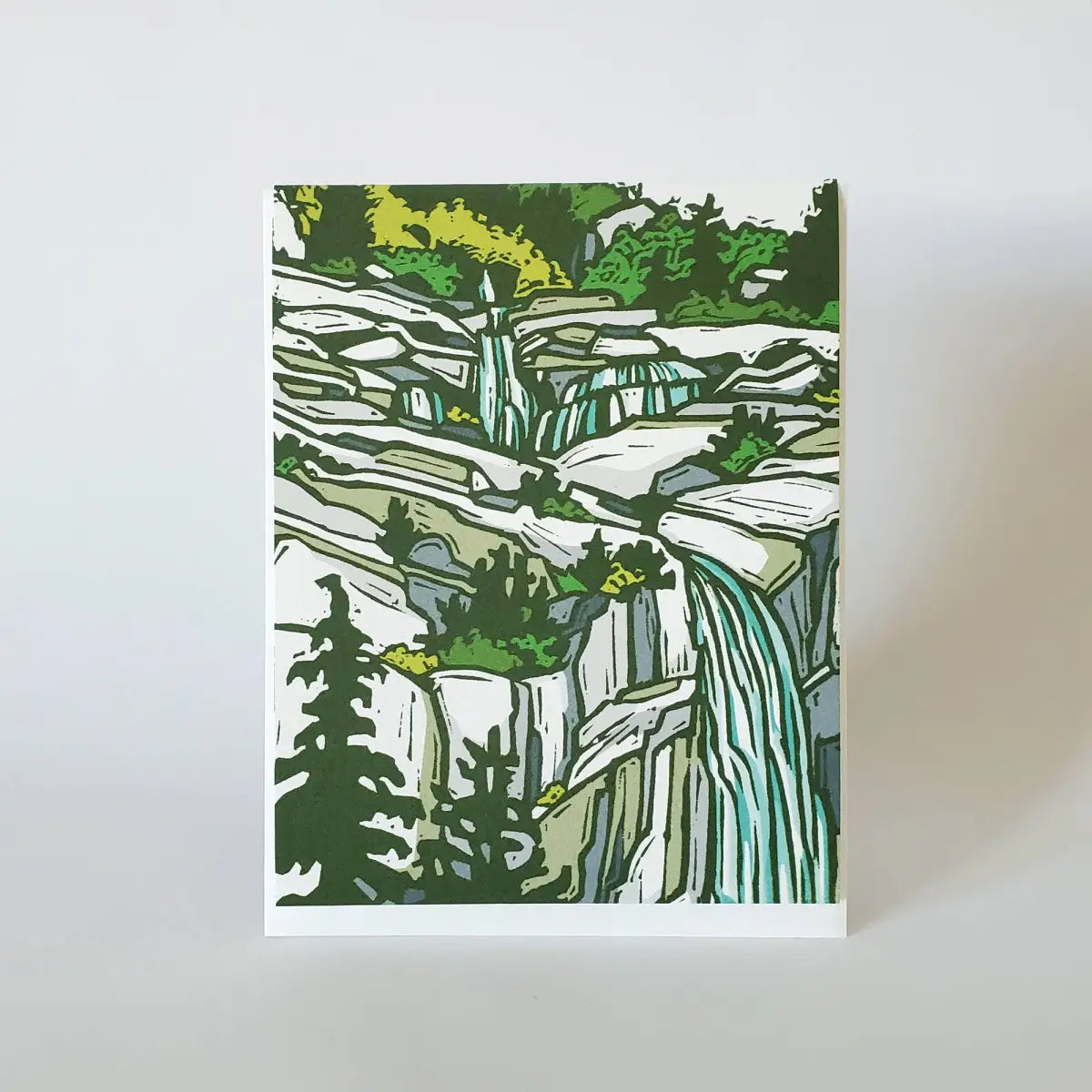 Blank Greeting Card - Mountain Waterfall Landscape - Little Green