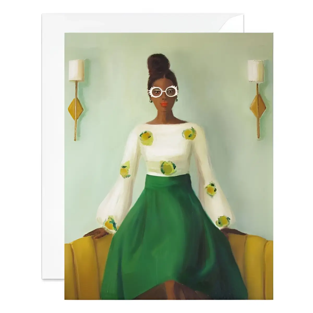 Blank Greeting Card - Woman with Puff Sleeves - Janet Hill - JANET HILL STUDIO