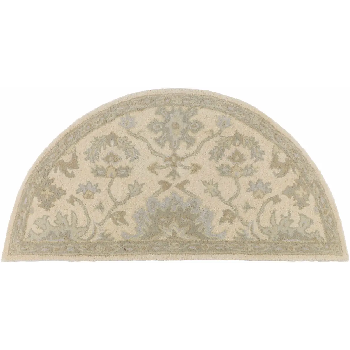 Blue Beige Hand Tufted Wool Rug - 2’ x 4’ Half-Circle - Boutique Rugs