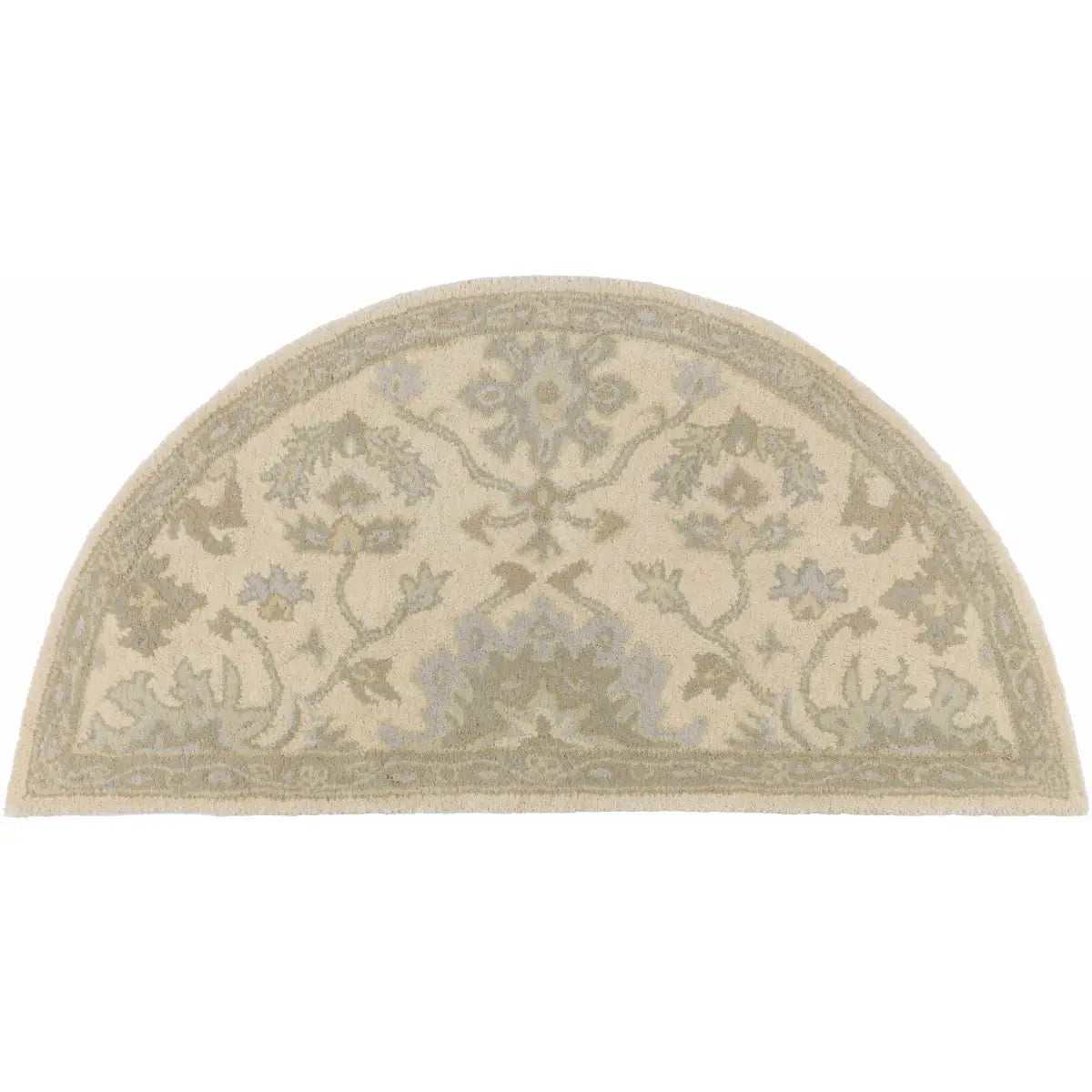 Blue Beige Hand Tufted Wool Rug - 2’ x 4’ Half-Circle - Boutique Rugs