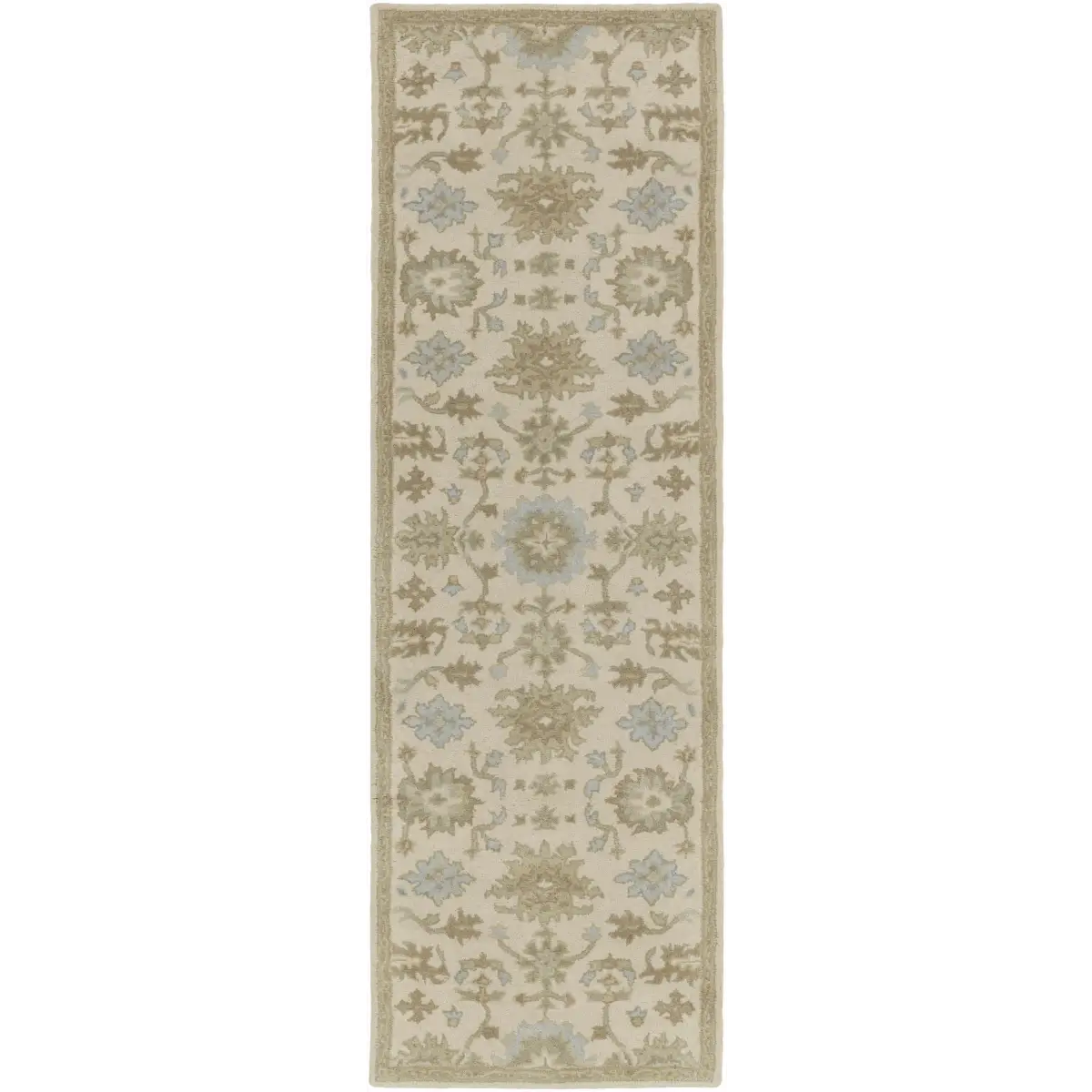 Blue Beige Hand Tufted Wool Rug - 2’6’’ x 8’ Runner - Boutique Rugs
