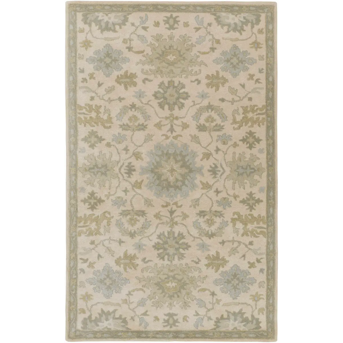 Blue Beige Hand Tufted Wool Rug - 5’ x 8’ Rectangle - Boutique Rugs