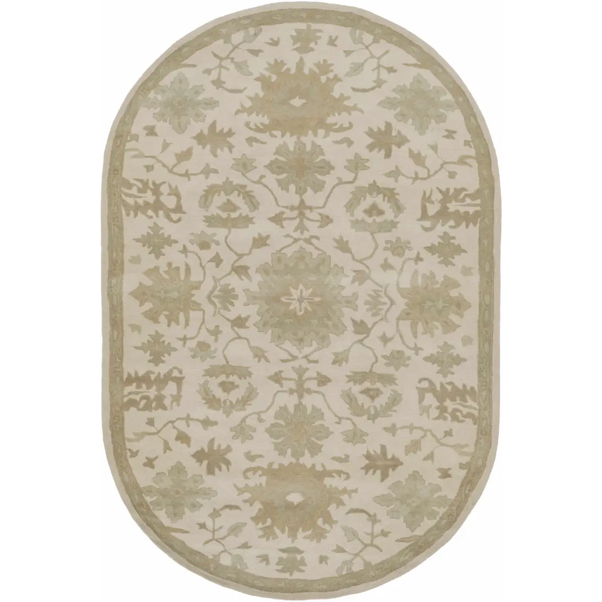 Blue Beige Hand Tufted Wool Rug - 6’ x 9’ Oval - Boutique Rugs
