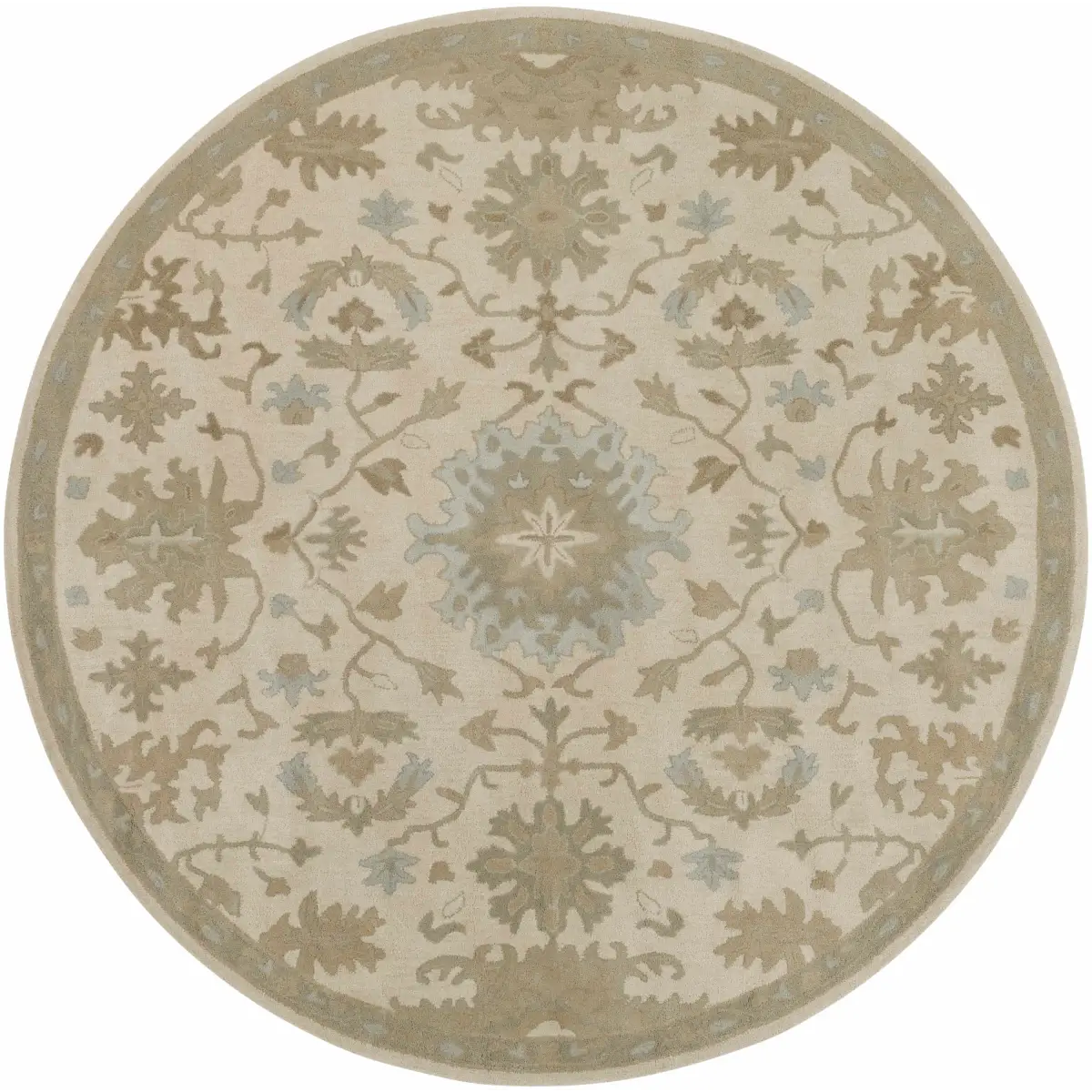 Blue Beige Hand Tufted Wool Rug - 8’ Round - Boutique Rugs